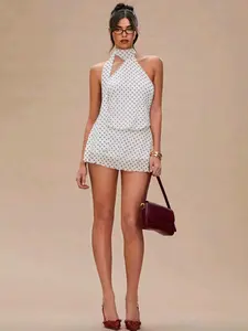 Holiday Polka Dot Print Fashion Strap Mini Dress, Perfect for Dates Vacation Party, Summer Dress Sy1025