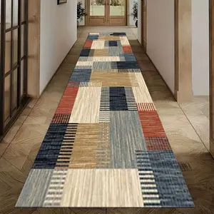 1 Bohemian Plaid Runner Rug, Suitable for Hallway, Bedroom, Kitchen, and Bathroom Multi-area Decorative Mat - Stone Base Color with Bohemian Plaid Pattern