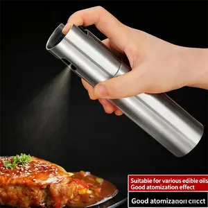 100ml Stainless Steel Oil Spray Bottle with Full Metal Body, Pressure-Activated Sprayer for Kitchen, BBQ, and Flavoring Oils