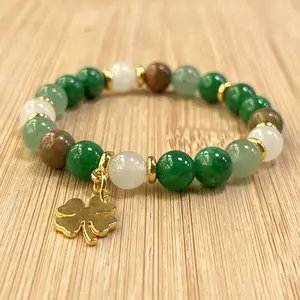 Lucky Money Attraction Bracelet with Green Aventurine & Agate Beads | Wealth & Protection Crystal Bracelet | Fashion Stretch Beaded Jewelry Gift for Women