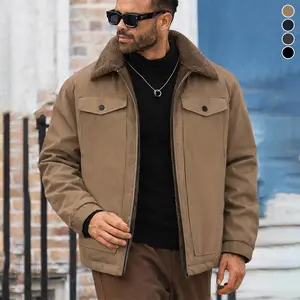 Men's winter jacket, fleece-lined thick style, featuring a furry fold-over collar, warm and heat-insulating men's coat, stylish cold-resistant winter activity jacket, breathable and comfortable design, perfect choice as a gift for father or husband