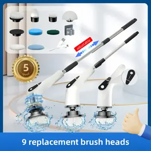 5 Adjustable Speeds, Electric Rotary Washer Cordless Shower Washer Cleaning Brush With 9 Replaceable Brush Heads And 3 Adjustable Extension Handles, For Bathroom, Kitchen, Tile, Floor, Carpet, Household Cleaning Products