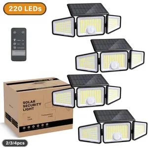 2 Packs Solar Outdoor Lights 2500LM Security 3 Heads Dimmable Spotlights 3 Modes IP65 Waterproof for Outdoor Security US, Adjustable Flood Lamp