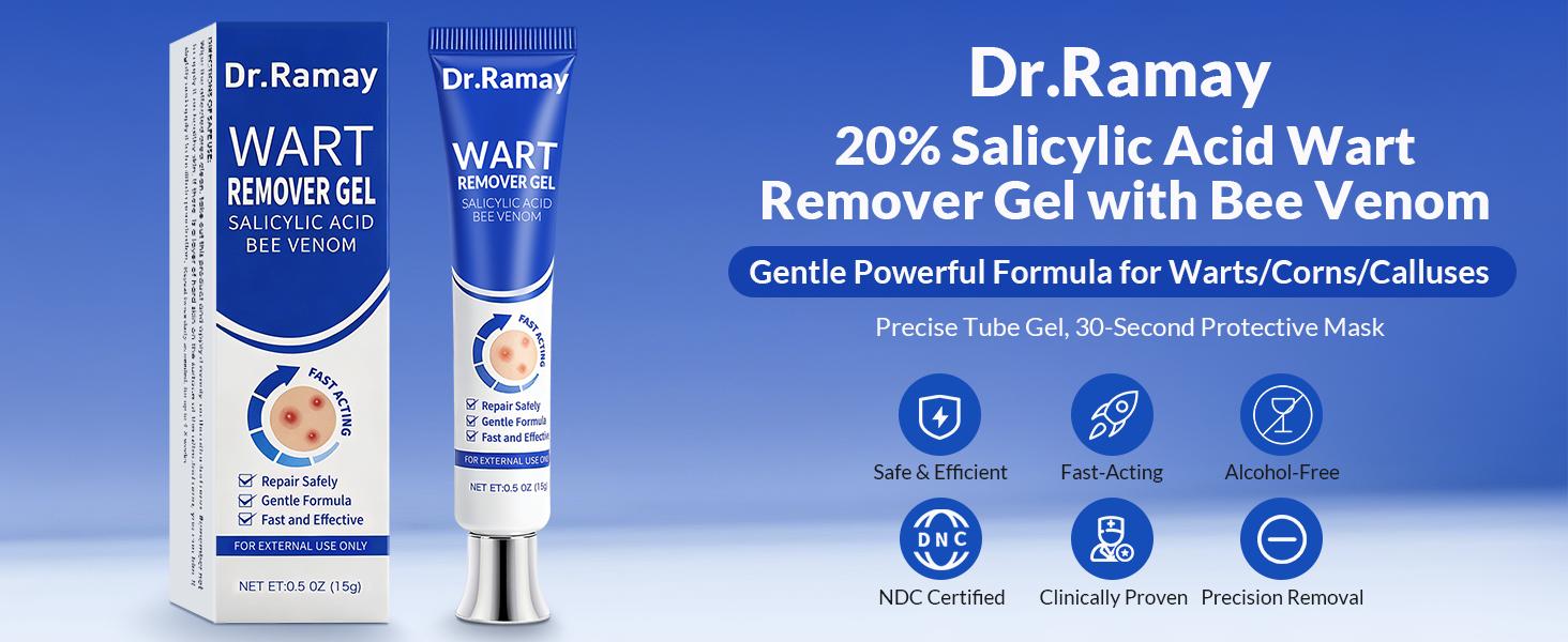 Salicylic Acid 17% Wart Remover Gel, Common & Plantar Wart Treatment, Fast-Drying Formula for External Use, 0.5 Oz (15g)