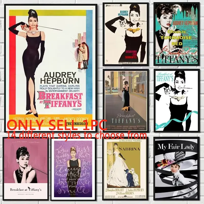 1pc Frameless Audrey Hepburn Breakfast At Tiffany's Vintage Movie Posters and Prints decorative artwork Wall Art Picture Canvas Painting Room Home Decor Gift (14 different styles to choose from)