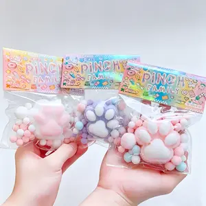 Taba Squishy Cat Paw Squeeze Toys, Kawaii Squishies PVC Sensory Toys, Stress Relieving Fur Ball OPP Packaging Gifts, Fidget Toys Squishy Novelty Things Suitable for Teenage And Adult (White)