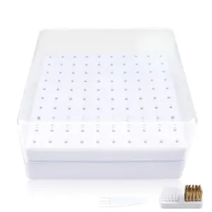 Nail Drill Bits Holder & Nail Drill Bits Cleaning Brush, 100 Holes Nail Bit Holder, Dustproof Nail Art Drill Bits Display Storage Box, Nail Drill Bit Holder for Nail Tech (White)