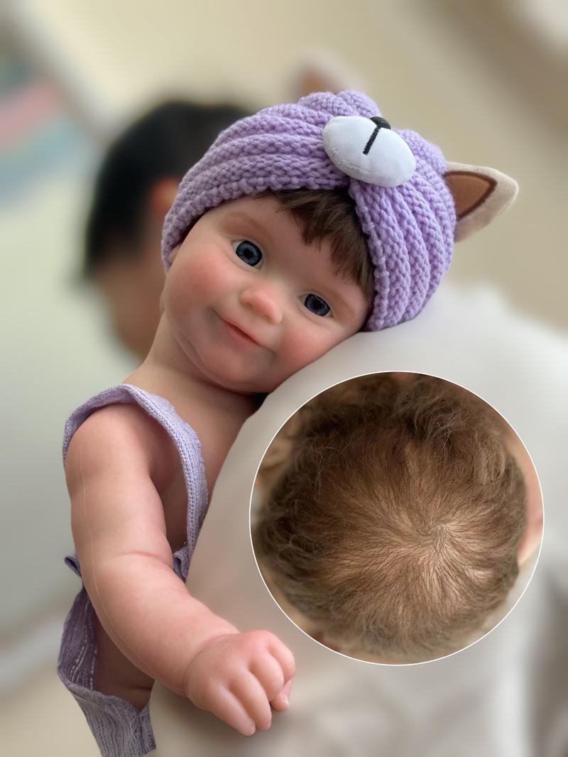 18-inch Rebirth Doll Full Body Soft Silicone Realistic Newborn Girl Doll with Purple Cat Ears Clothes Accessories Perfect Christmas Gift for Collections Holidays Birthdays Halloween Suitable for Children Over 3 Yearsold