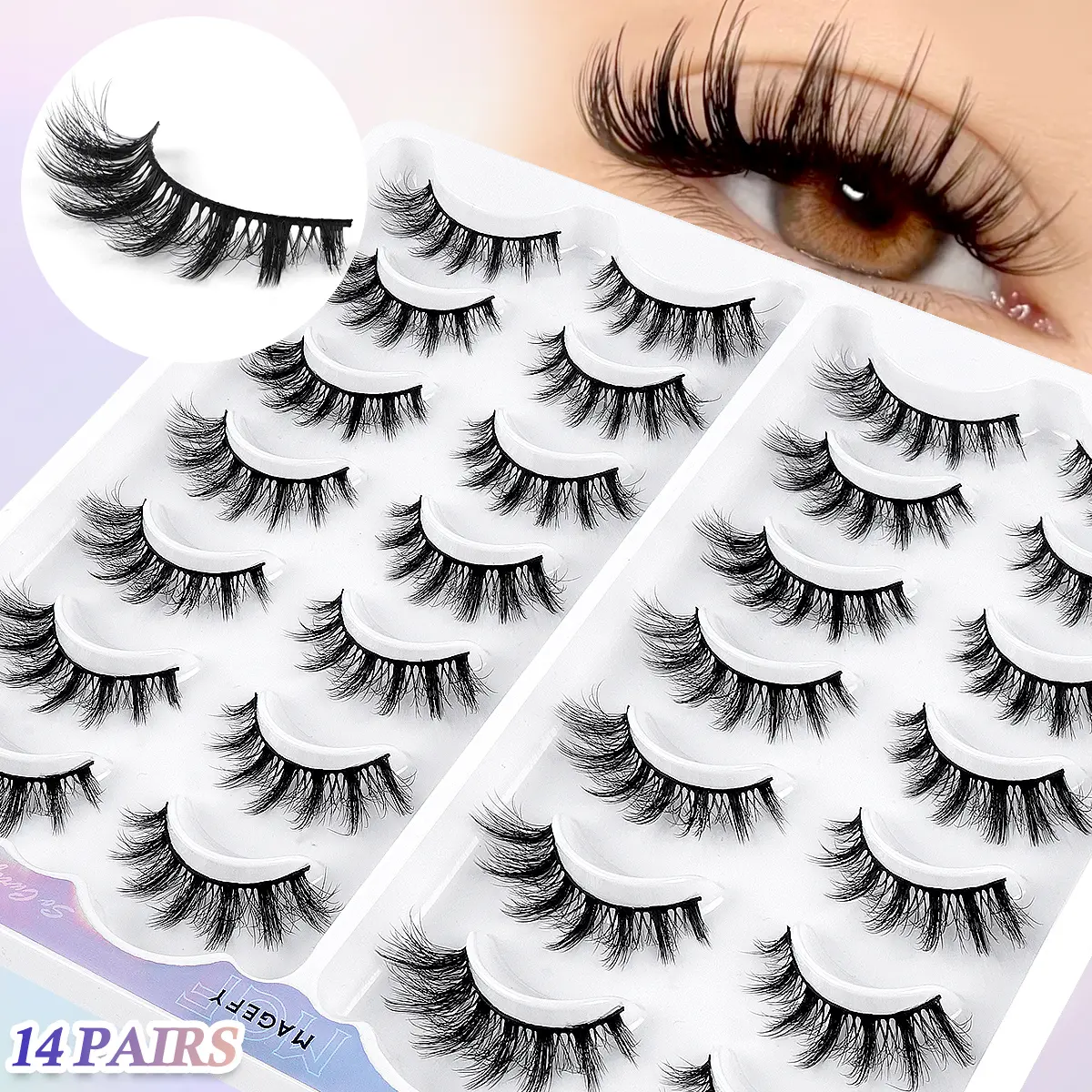MAGEFY 14 Pairs Of Natural Full False Eyelashes,Thick Curling Eyelashes For Party Use Manga Eyelashes, Travel Essentials#DealsForYouDays#SummerWins