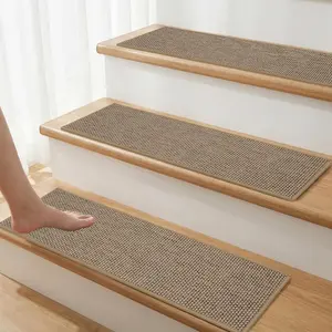 Stair Treads for Wooden Steps Indoor 9" X 30",15Pack Adhesive Treads Stair Non-Slip Linen Carpet Stair Treads Peel and Stick Stair Runner Rugs for  Elders and Pet,Beige