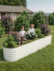 2 Pieces 0.06mm Galvanized 8x2x2ft Raised Garden Bed – Elevated Planter for Easy Gardening, Durable and Stylish Raised Garden Bed for Vegetables and Flowers，Not Stoop，Outdoor（Beige）
