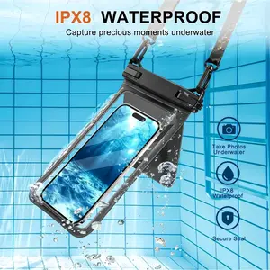 Waterproof Phone Pouch 1 Set Clear Case with Lanyard, IPX8 Floating Dry Bag with 2 Pockets for iPhone 16 Pro Max/Plus Galaxy S22 S23 Up to 7.5", Universal for Beach Swimming Diving Cruise Outdoor,summervibes outdoorfun
