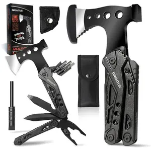 Camping Essentials Multitool Camping Accessories Gifts for Men 16 in 1 Multi Tool Survival Gear with Axe Hammer Pliers Saw Screwdrivers Bottle Opener Whistle for Camping Hiking, Gifts for Dad Him
