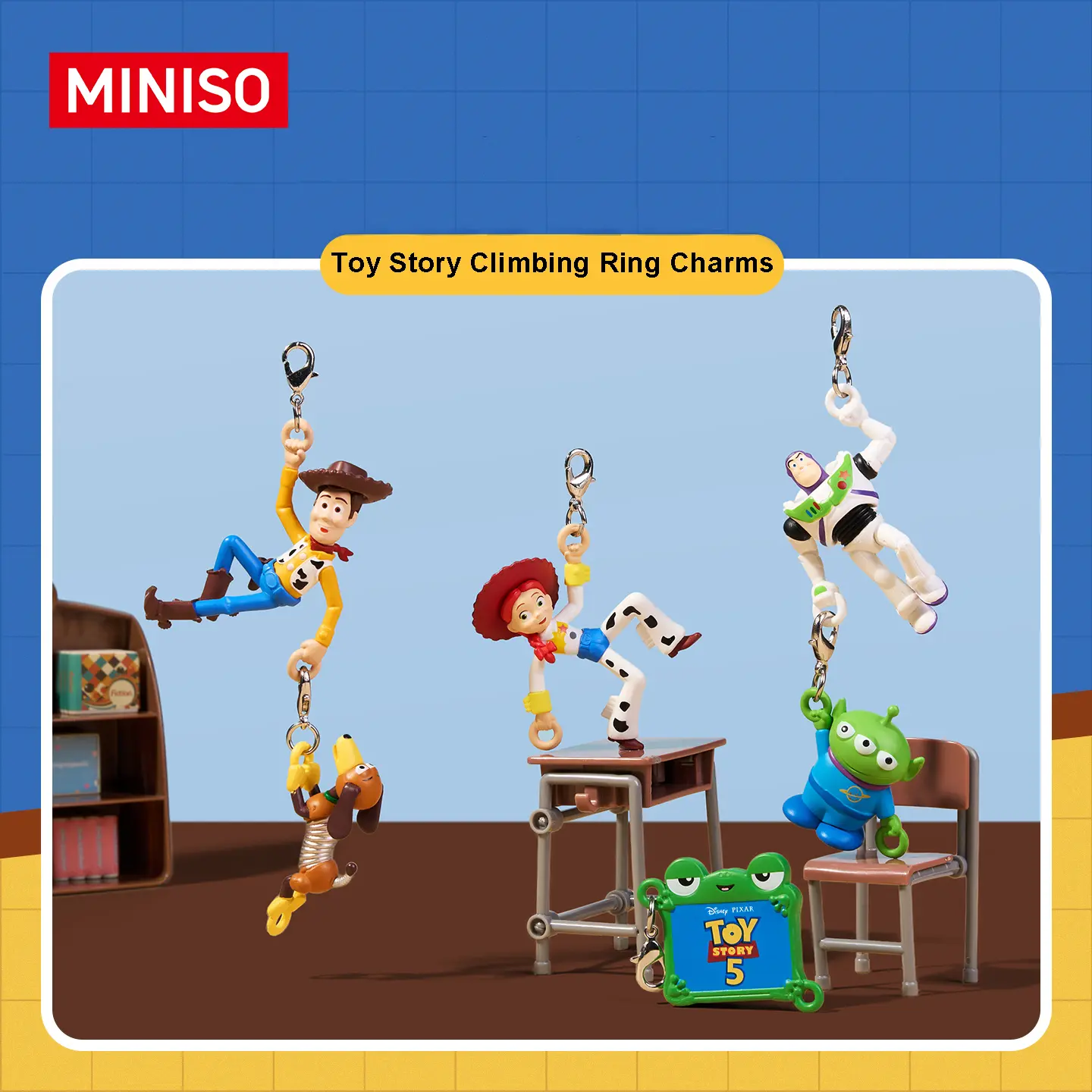 MINISO Toy Story Hanging Climber Charm Keychain. Creative Climbing Character Design, Cute Woody And Buzz Image, Lightweight For Summer Backpack Matching. Funny Decorative Pendant And Lovely Small Gift For Toy Story Enthusiasts
