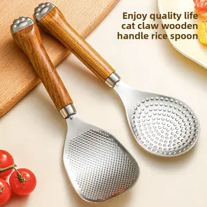 304 stainless steel rice spoon, creative cat paw wooden handle spoon, non-stick rice spoon, kitchen rice serving spatula