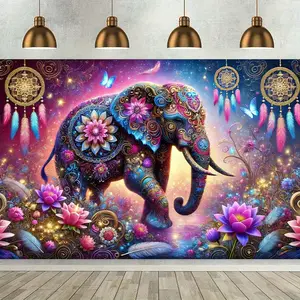 Vibrant Elephant Floral Dreamcatcher Wall Tapestry - 243.84x182.88cm Polyester Fabric Backdrop with Lotus, Butterfly & Mandala Design, Colorful Bohemian Decor for Living Room, Bedroom, Office - No Electricity Required, Elephant Decor