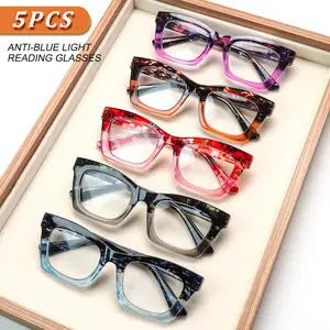 5 Packs  blue light blocking reading glasses designed specifically for women. Featuring  stylish oversized frame with spring hinges,suit various face shapes,offer comfortable wear.Ideal for daily commutes and computer work.The perfect holiday gift choice
