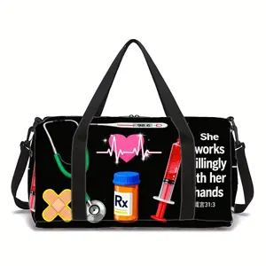 Nurse element print Unisex Fitness Yoga Bag - Durable Polyester Daily Use (Great Gift) Machine Washable for Gym Large Capacity with Side/Inner Pockets Adjustable Strap Travel Suitcase-Fixable