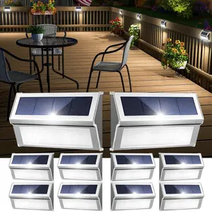 Solar Fence Lights, Deck Lights Outdoor Waterproof with 9 LED, Stainless Steel Step Lights for Backyard Garden Paatio Outdoor Lighting,