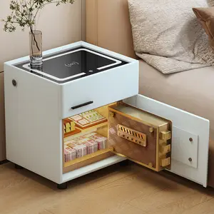 Smart bedside cabinet and safe, integrated and minimalist design, modern style, wireless charging, fingerprint lock, solid wood, bedroom bedside cabinet, safe