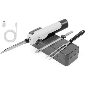 Rechargeable Cordless Electric Carving Knife for Meats, Poultry, Bread, Crafting Foam, Serving Fork Included
