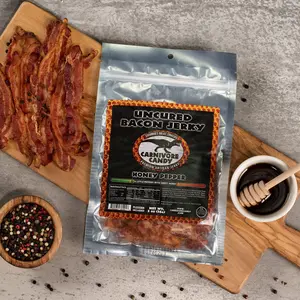 Honey Pepper Bacon Jerky - Authentic Flavor Profile, Ideal for Snacking,  High-Quality Beef