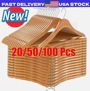 Wooden Hangers Pack of 20 & 50 & 100 Suit Hangers Premium Natural Finish Home US