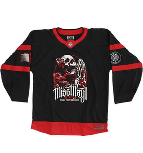 Black Red Hockey Jersey Graphic Long Sleeve Stitched Sports Shirt Fan Apparel