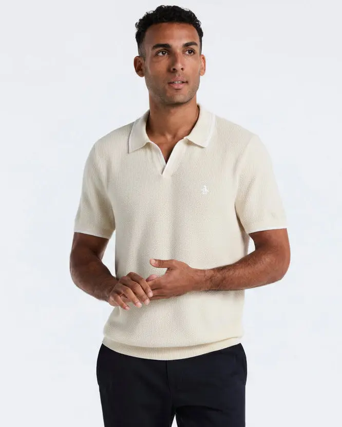 Textured Johnny Collar Sweater Polo