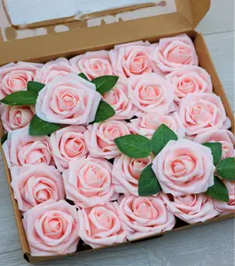 25PCS Artificial Roses Blush Roses Artificial Flowers Real Look Silk Flowers with Stems for DIY Wedding Party Baby Shower Home Decoration(Blush)