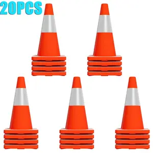20 pcs Heavy Duty Traffic Safety Cones with Reflective Collars, PVC Orange Construction Cones for Home Road Parking Training Use, 18 Inch
