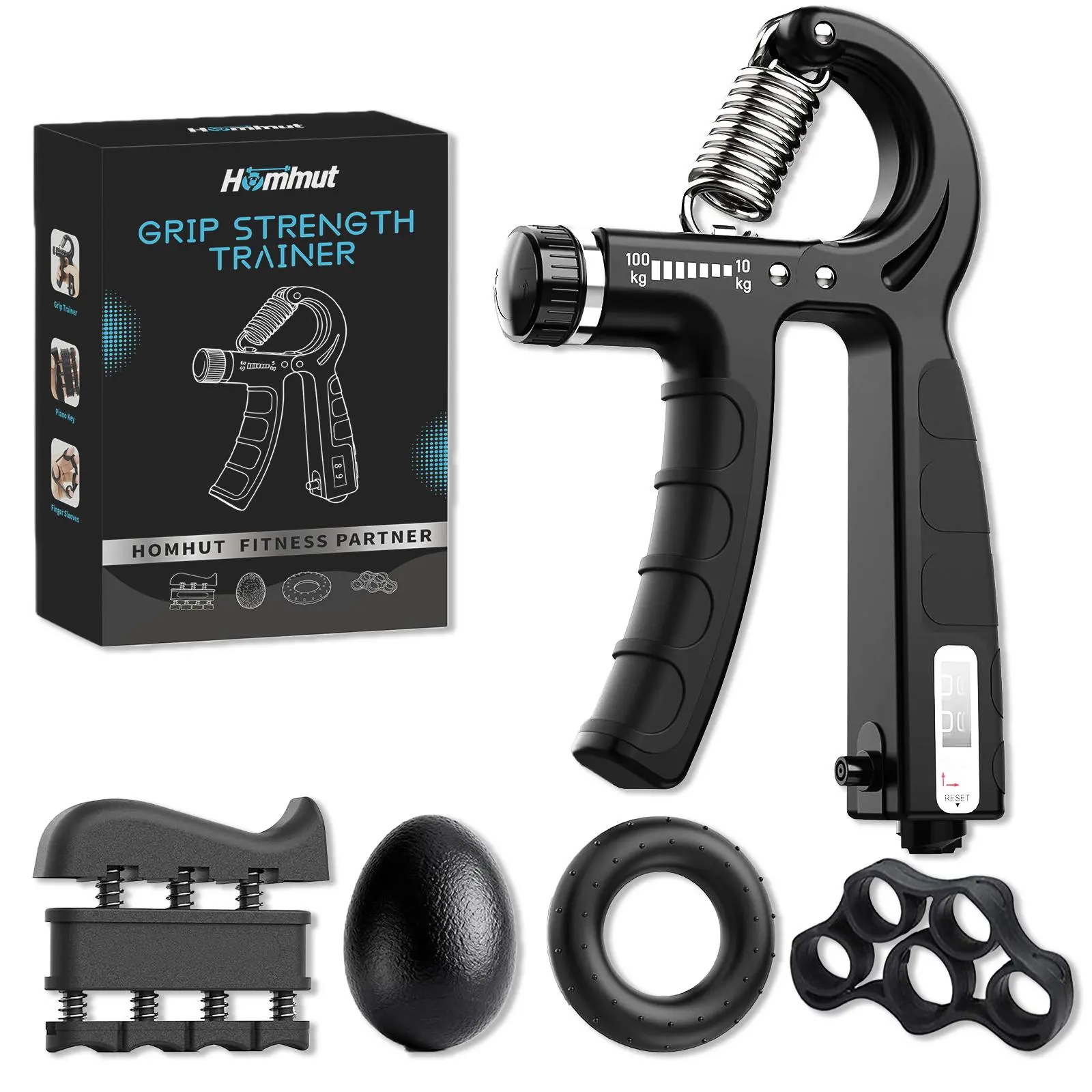 Adjustable 5-in-1 Forearm Strengthener & Hand Grip Set for Athletes, Strength Workout Equipment with Finger Exerciser, Grip Ring & Stress Ball, Home Gym Accessory, Handgrip, Forearm Muscle Trainer, Grip Training Aids