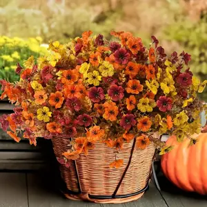 12 Bundles Fake Mums Fall Flowers Artificial for Outdoors Decoration Artificial Mums Faux Plants Daisy for Outdoor Outside Planters UV Resistant Violets for Fall Decor Home Porch Door Front Patio Yard