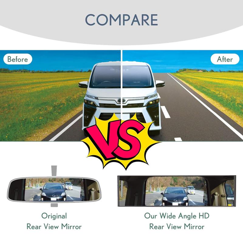 Rear View Mirror, Chrome Anti-glare PanoramicRear Mirrors Universal 12 Inch Convex CarInterior Clip on Extra Big Wide Angle RearviewMirror Extender to Reduce Blind Spot for CarSUy Trucks																	
