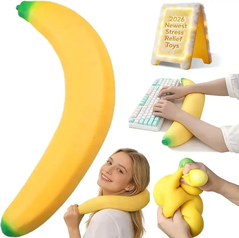 Banana plush toy, giant plush toy, realistic large banana, moldable soft toy, slow-rebound stress relief ball, suitable for anxiety and stress relief, party gift, suitable for adults (45CM large banana)