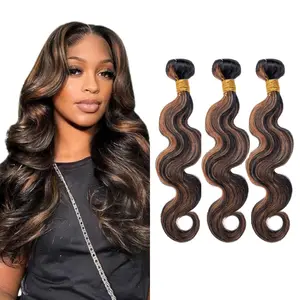 P1B/30 Black Mix Brown Body Wave Bundle 100% Remy Human 15A Hair Cuticle Aligned Quick Weave Soft Double Weft Extensions Piano Auburn Highlights