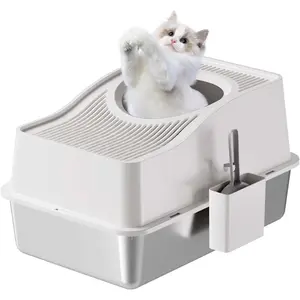 Stainless Steel Litter Box with Lid, Enclosed Litter Box with Cat Litter Mat and Scoop, Extra Large High Sided Cat Litter Trays Easy Clean Detachable box furniture