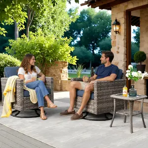 OVIOS Outdoor Patio Furniture Set with Rocking Chairs & Side Table, Wicker Sofa Set with Cushions, Broad Handrails Series for Backyard Patio Porch Deck Garden Balcony Outdoor Seating Furniture Set