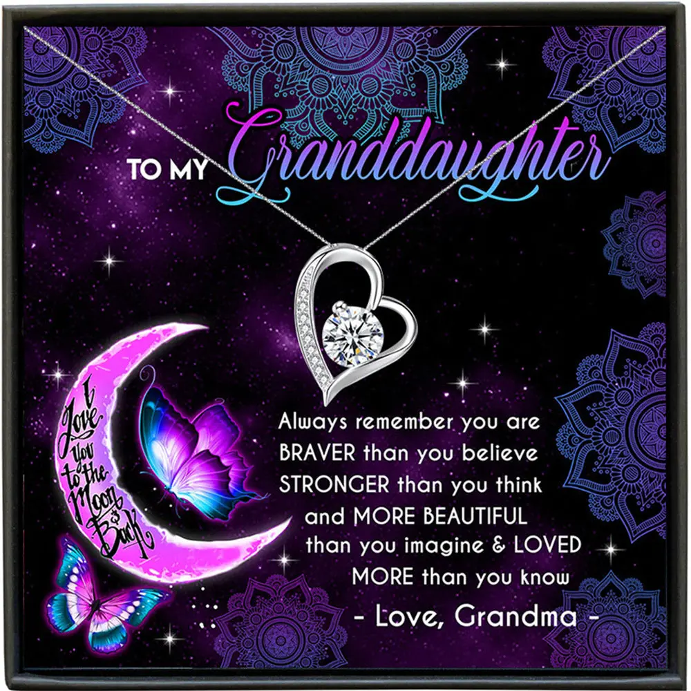 Heart Necklace - To My GrandDaughter - Braver And Stronger