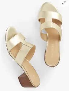 Talbots Nappa Chunky Heel Gold Leather Sandals - Size 7 NEW