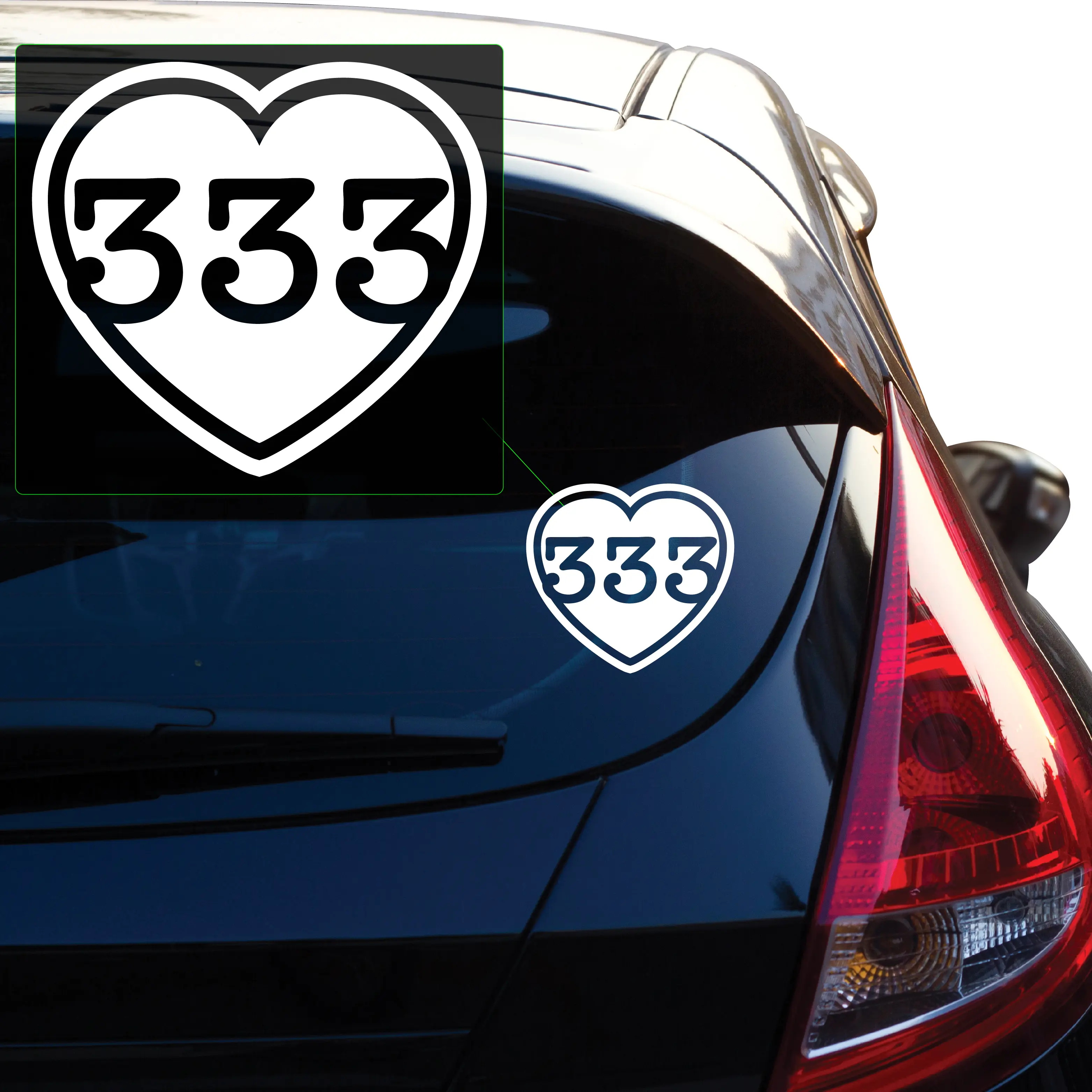 333 Heart Angel Number Vinyl decal transfer tape designed for applications on car windows, laptops, and various surfaces. No background.  F0710