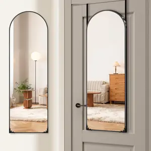 48"x14" Door Mirror, Arched Full Length Mirror, Over the Door Mirrors Full Length,  Mirrors for Bedroom, Bathroom, Black