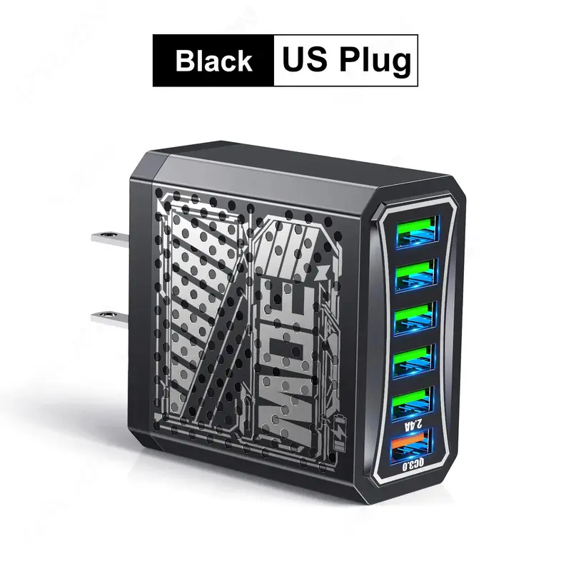 30W 6-Port Smart Charger Wall Adapter - Compact Electronic Charging Station, High-Power Multi-Device Solution for iPhone 15-11 Pro Max/XR/Xs Max/8, Samsung, Android Cellphone, Protection-Focused USB-C Cube
