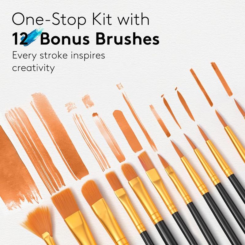 Acrylic Paint Set (2 oz/Bottles) with 12 Art Brushes, Premium Art Supplies for Canvas, Wood, Ceramic & Fabric, Rich Pigments for Beginners, Students & Professional Artists, Valentinesdaygift