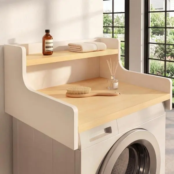 SAYGOGO Laundry Room Countertop for Washer Dryer, 25" x 27.6" 2-Tier Laundry Station, Thick MDF Waterproof Storage Shelf, Space-Saving Laundry Organizer