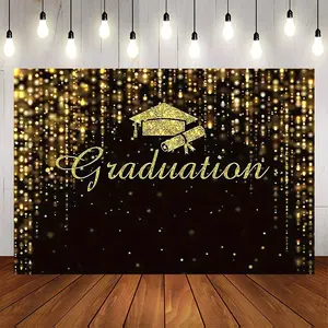 Graduation & Grad Celebration Backdrop – Black Gold Glitter Tapestry, Wall Hanging, Photography Background, Polyester HD Print, Indoor, Outdoor, Party, Event Decor