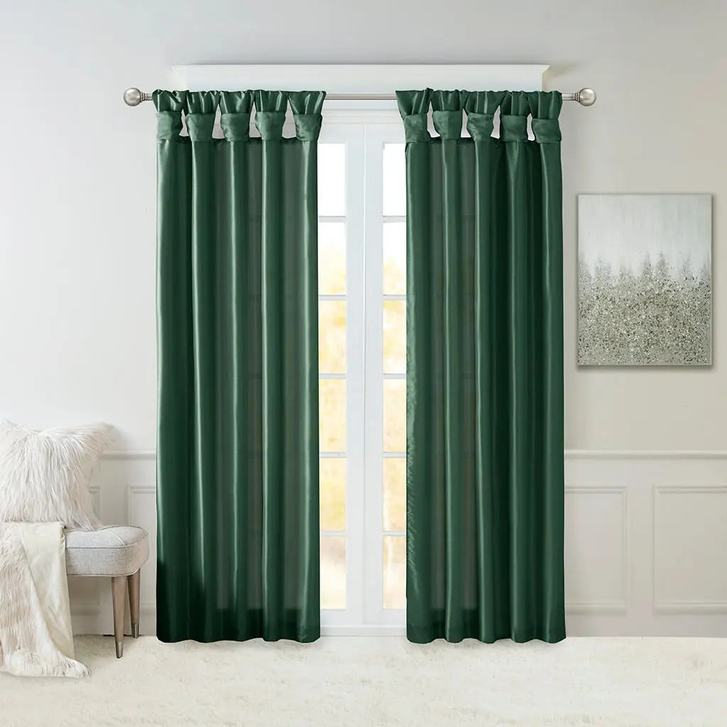 Madison Park Emilia Single Curtain Panel - DIY Twist Tab Top Finish, Lined, Oeko-Tex Certified, Curtain Replacement for Windows, 50x95x0.13 in, Green, Machine Washable