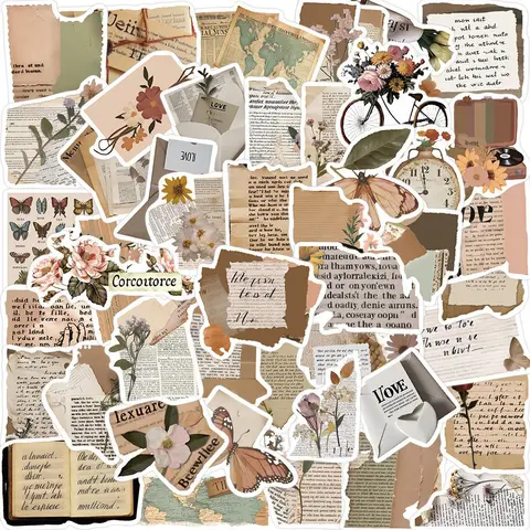 50 Sheets/Set Vintage Fragment Copywriting Series Sticker, Mixed Pattern Decorative Sticker For Card Decoration  DIY Craft Scrapbook Materials, Diy Decorative Stickers Scrapbooking Scrapbook Accessories