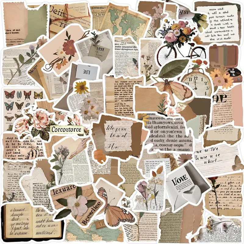 50 Sheets/Set Vintage Fragment Copywriting Series Sticker, Mixed Pattern Decorative Sticker For Card Decoration  DIY Craft Scrapbook Materials, Diy Decorative Stickers Scrapbooking Scrapbook Accessories