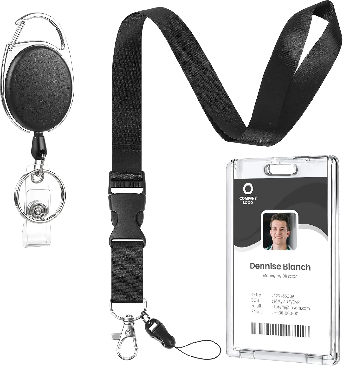 Lanyards for ID Badges Retractable ID Badge Holder with Breakaway Lanyard Heavy Duty Badge Reel with  ID Card Holders for Work Office Teacher